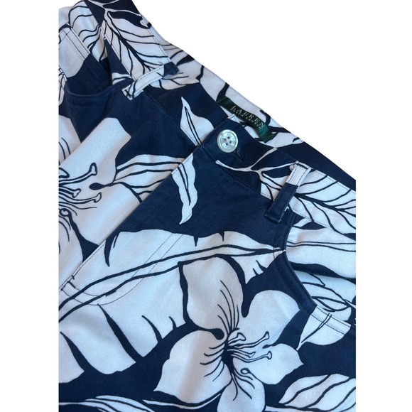 Lauren Ralph Lauren Pants - Lauren Ralph Lauren Womens Navy Blue White‎ Tropical Floral Straight Leg Pants 8